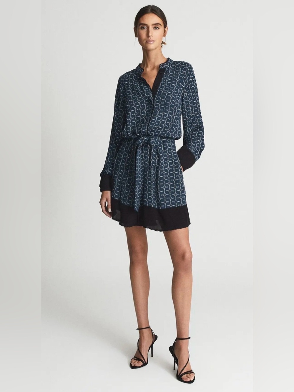 NWT Reiss Viviyan Viviyan Printed Flippy Dress In Blue 0